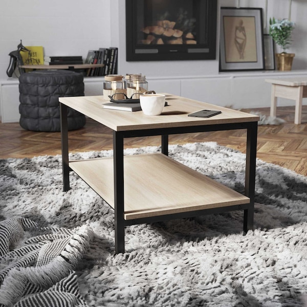 Flash Furniture Driftwood 2 Shelf Modern Wood & Metal Coffee Table NAN-JH-17163-GG - main